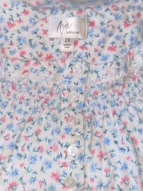 Aria Collection White Knee Length Dress with Pink & Blue Floral Print Lace Trim